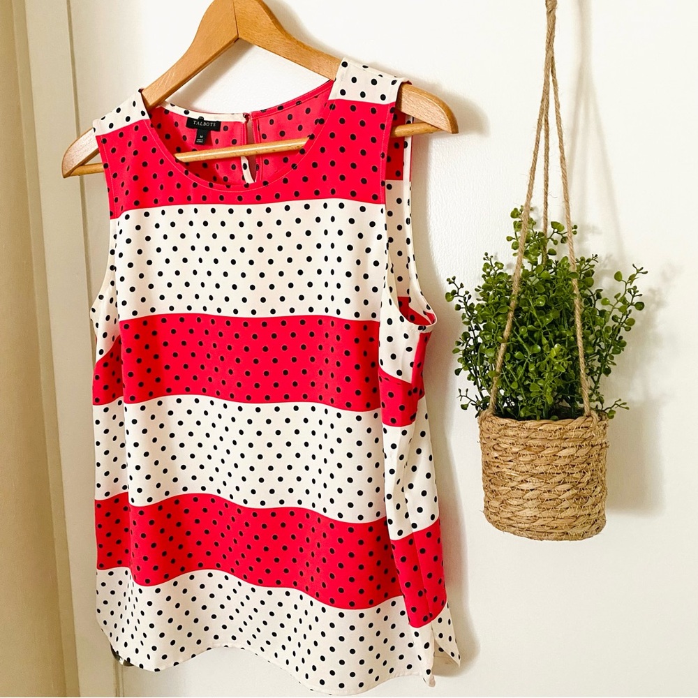 Talbots Cranberry and Cream Polka Dot Shell Size 10 EUC